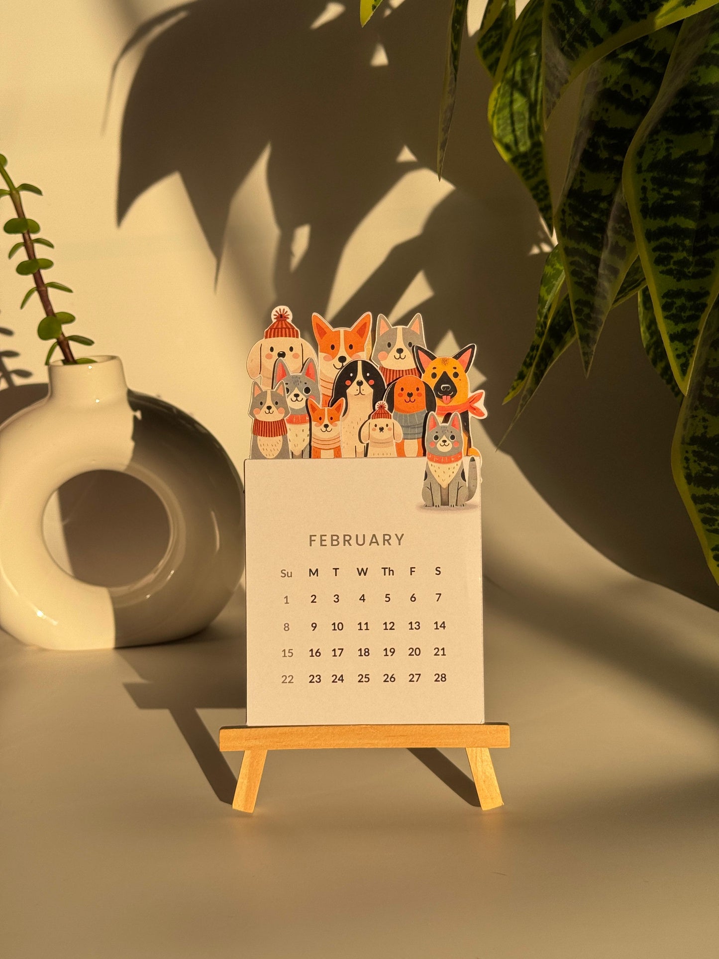 2026 Dog Calendar with Wooden Stand – Minimal & Aesthetic Office Decor