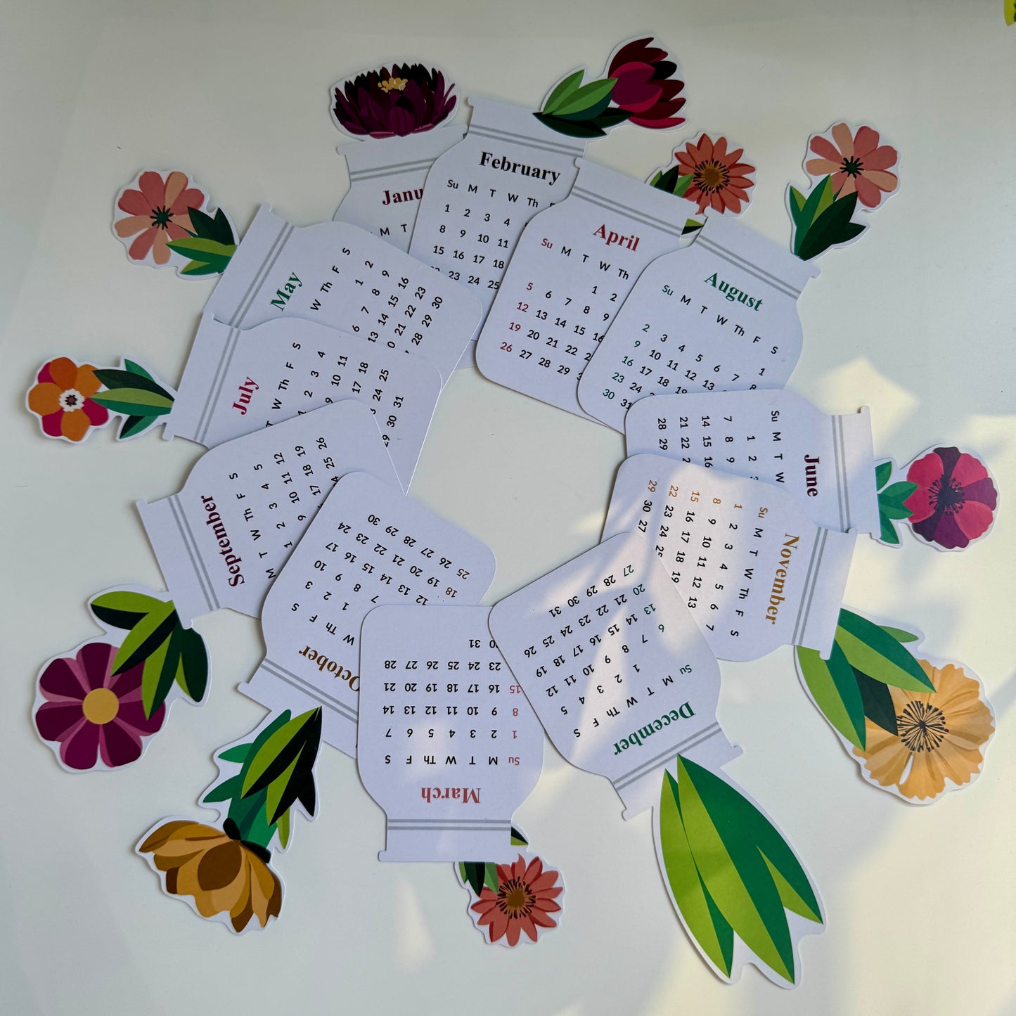 2026 Floral Calendar with Wooden Stand – Minimal & Aesthetic Office Decor