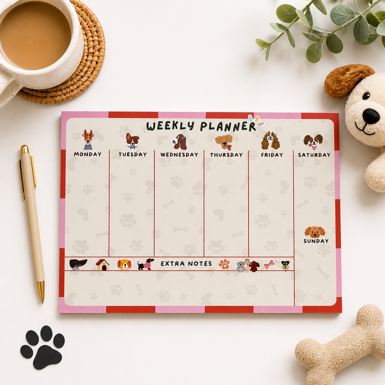 Dog Themed Weekly Planner Pad | Magnetic Fridge Planner | Gift for Pet Lovers