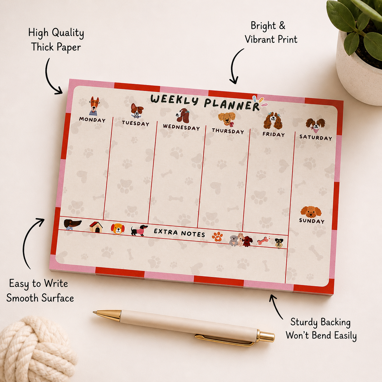 Dog Themed Weekly Planner Pad | Magnetic Fridge Planner | Gift for Pet Lovers