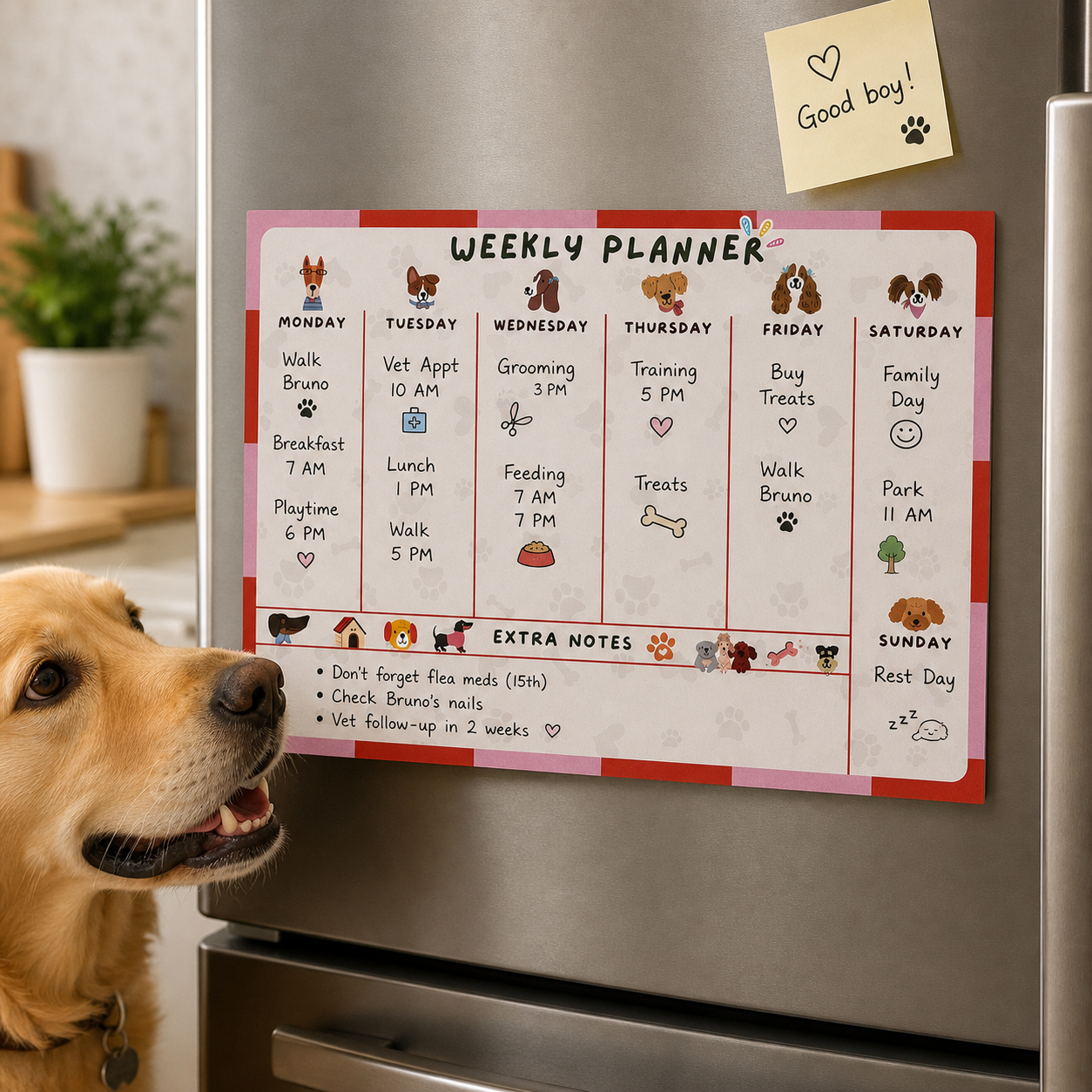 Dog Themed Weekly Planner Pad | Magnetic Fridge Planner | Gift for Pet Lovers