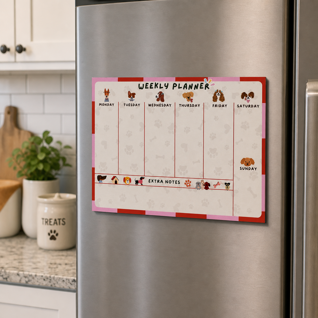 Dog Themed Weekly Planner Pad | Magnetic Fridge Planner | Gift for Pet Lovers