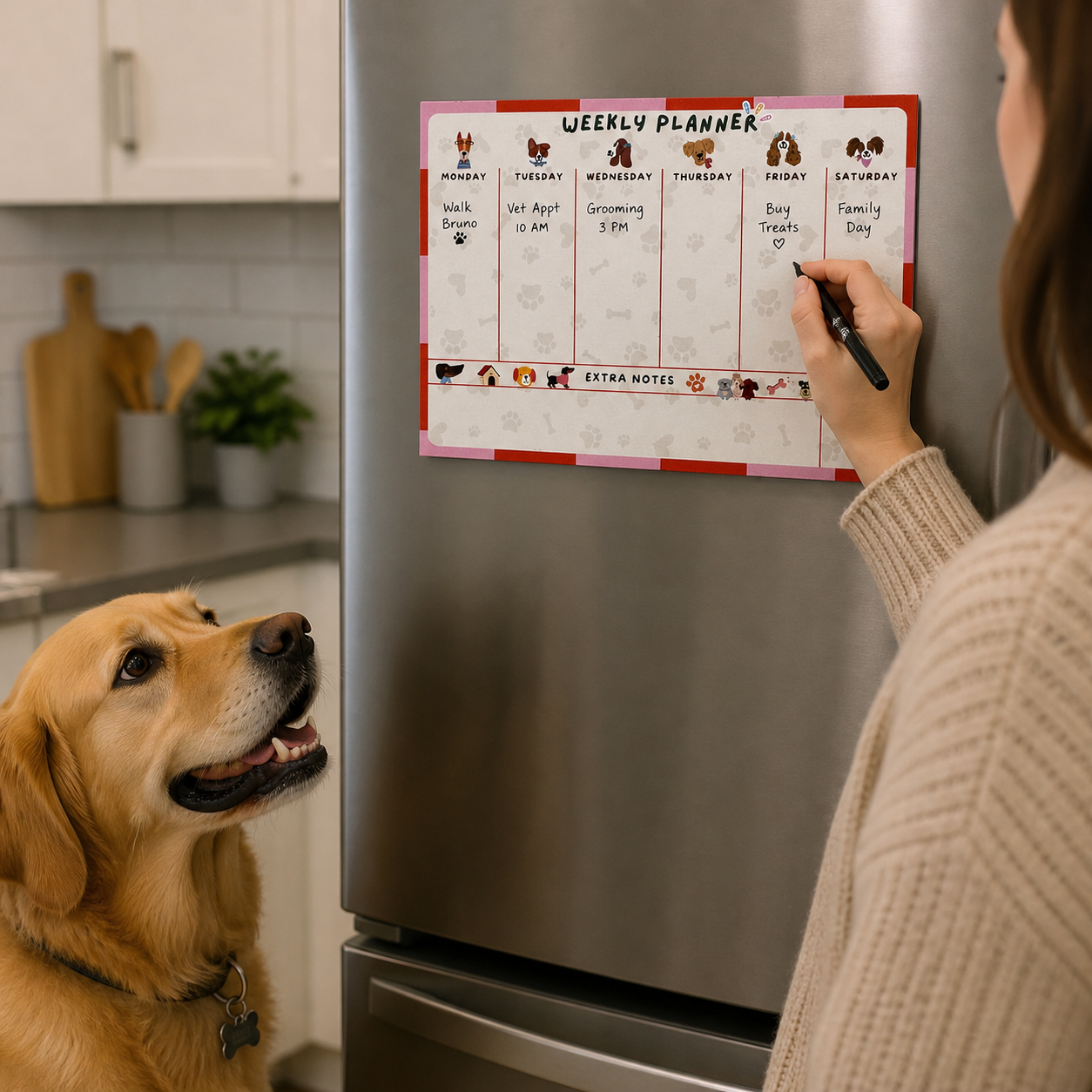 Dog Themed Weekly Planner Pad | Magnetic Fridge Planner | Gift for Pet Lovers