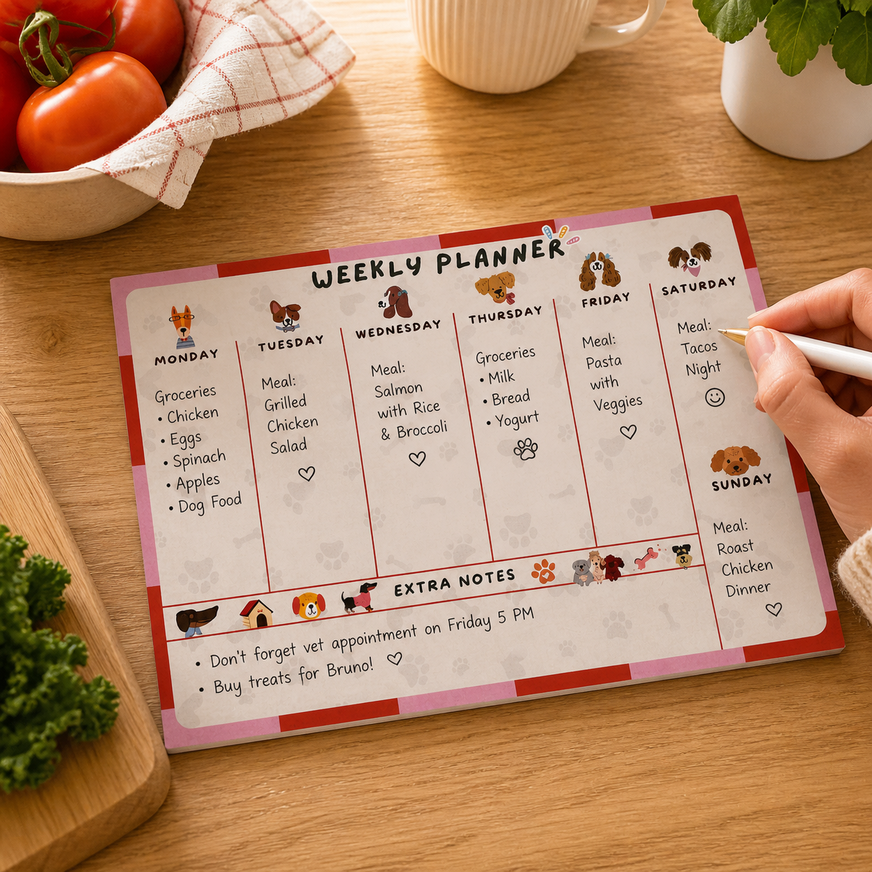 Dog Themed Weekly Planner Pad | Magnetic Fridge Planner | Gift for Pet Lovers