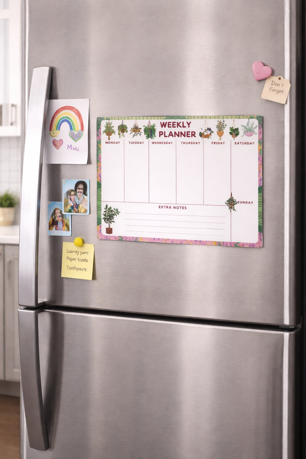 Weekly Planner Pad, Magnetic Fridge Organizer, A5 Botanical Desk Notepad