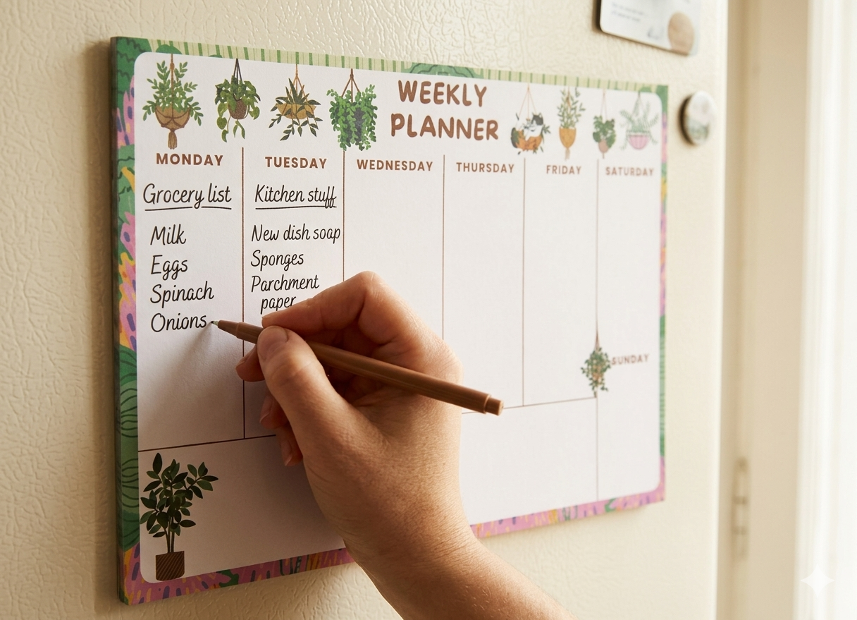 Weekly Planner Pad, Magnetic Fridge Organizer, A5 Botanical Desk Notepad