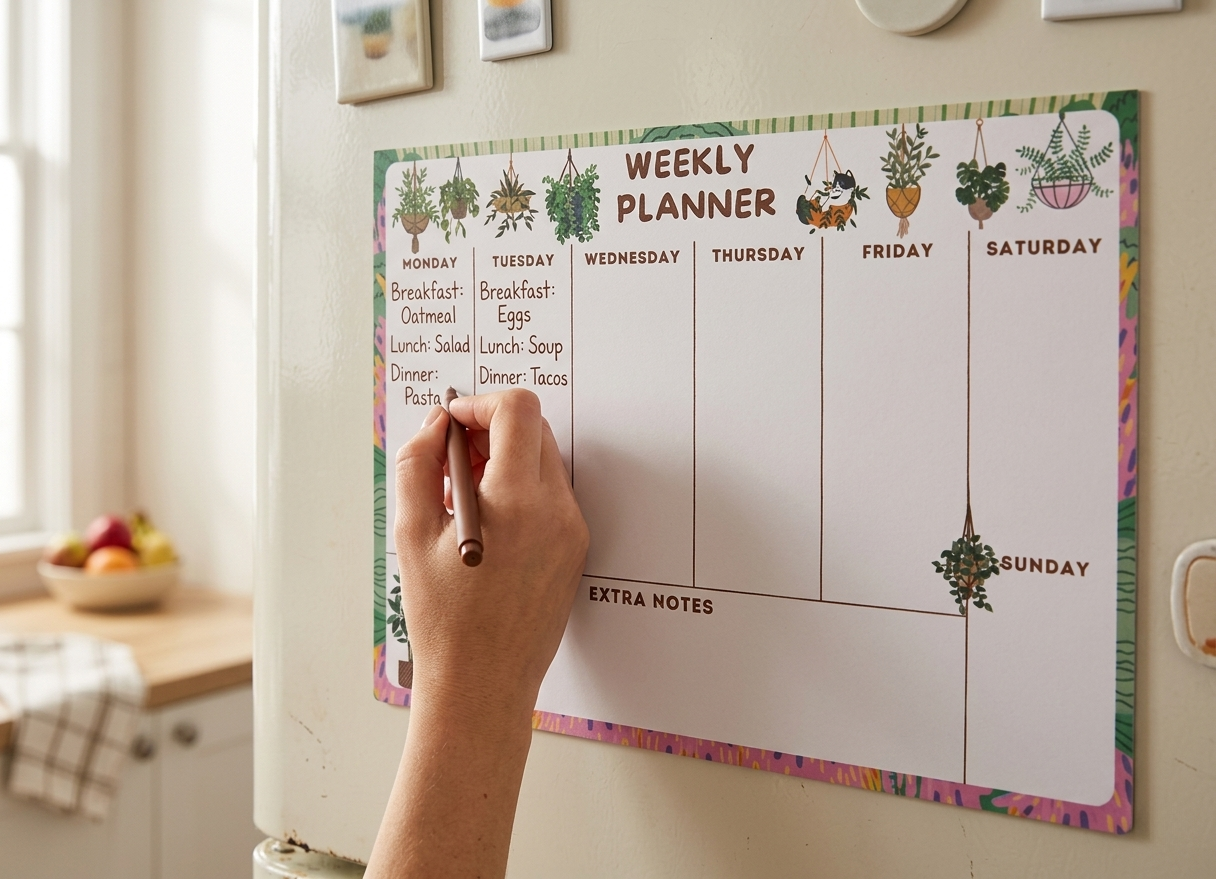 Weekly Planner Pad, Magnetic Fridge Organizer, A5 Botanical Desk Notepad
