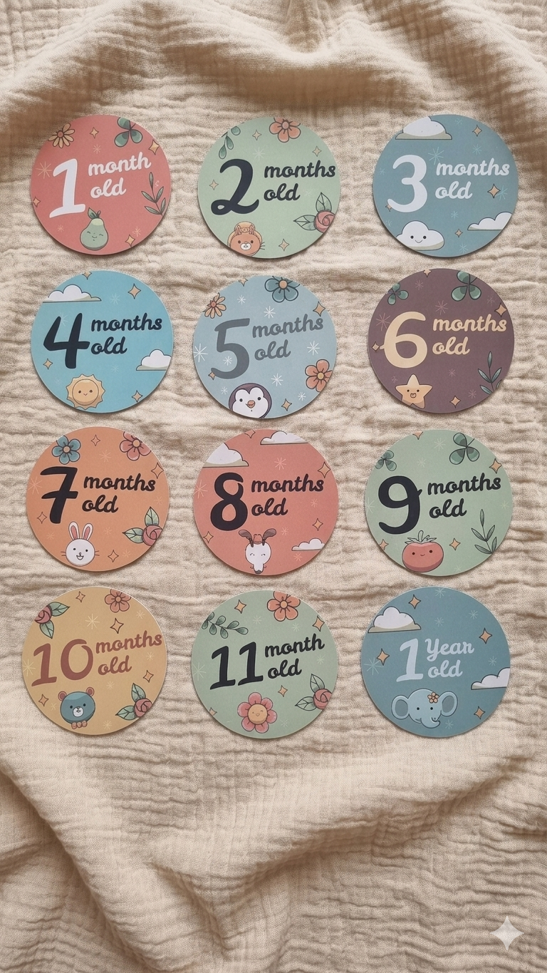 Baby Monthly Cards | 1–12 Month Photo Props | Baby Shower Set for New Parents